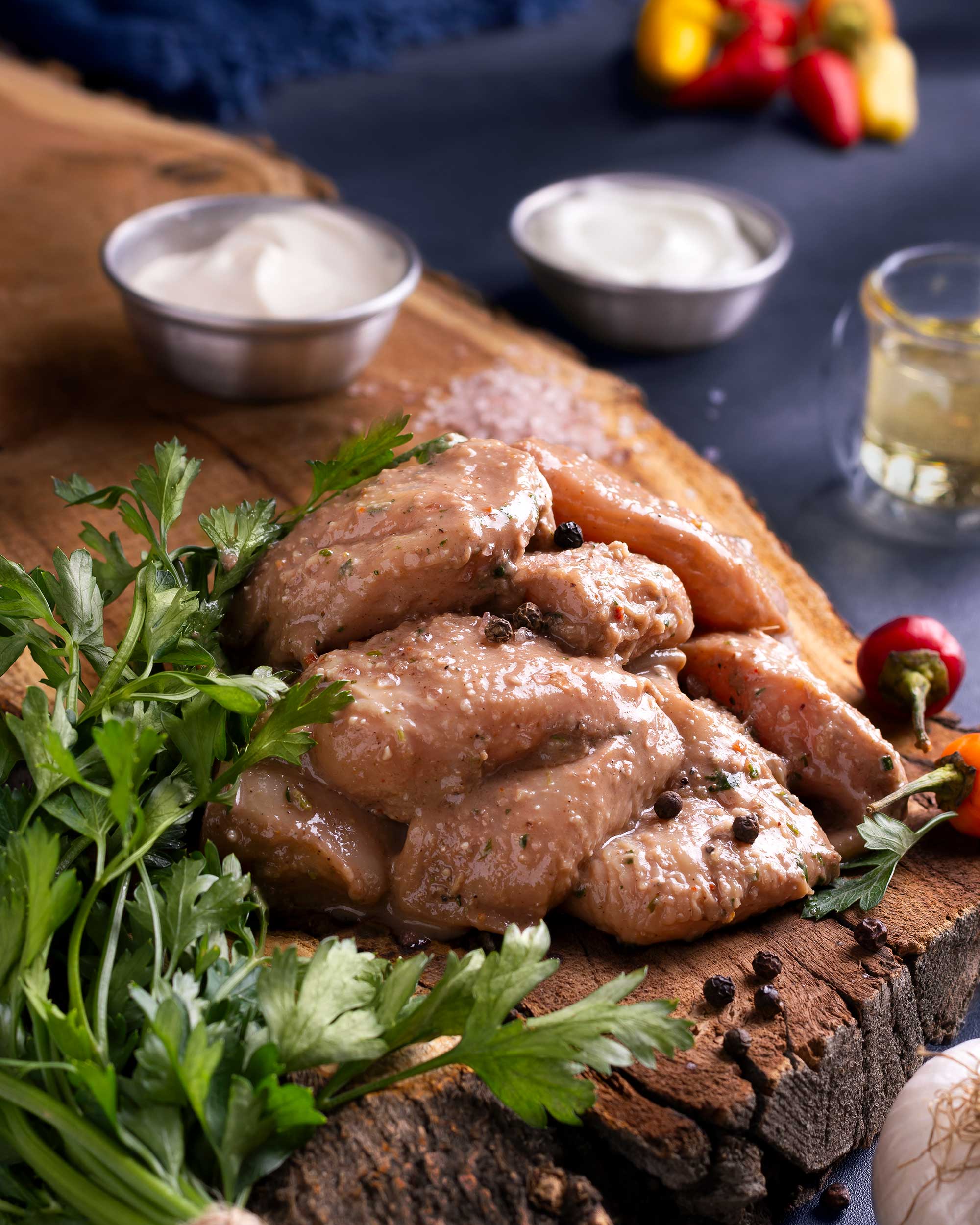 Herb Marinated Chicken جوجه جنگلی با تزئین سبزیجات معطر و سس مایونز کم چرب