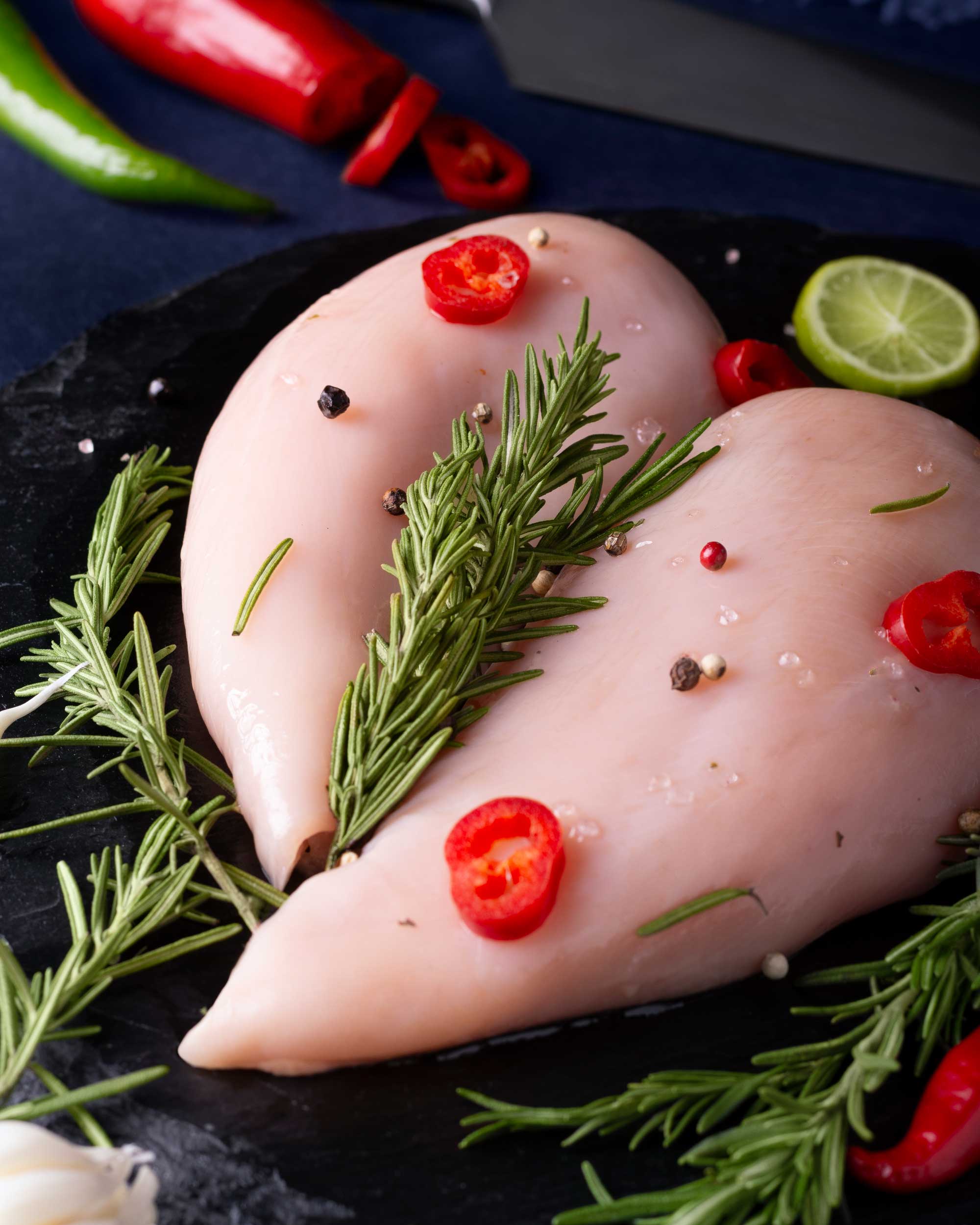 web_7298 تصویر سینه بی استخوان ممتاز، با برشهای تازه و تمیز از گوشت مرغ